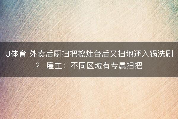 U体育 外卖后厨扫把擦灶台后又扫地还入锅洗刷？ 雇主：不同区域有专属扫把